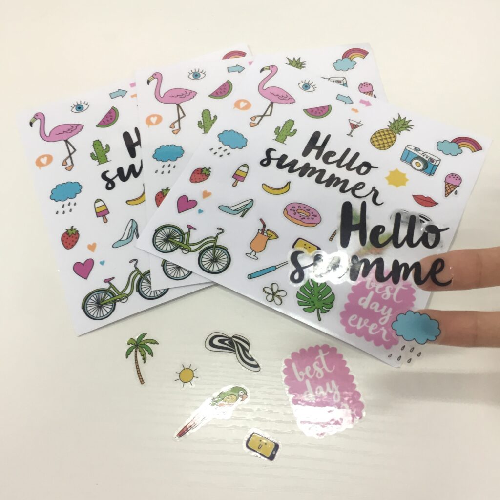 Custom vinyl sticker sheets with colorful summer designs