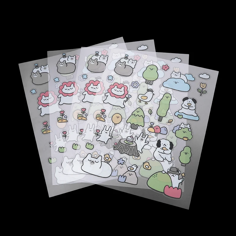 Waterproof transparent vinyl sticker sheets with kawaii animal designs - Sticker Sheet Printing
