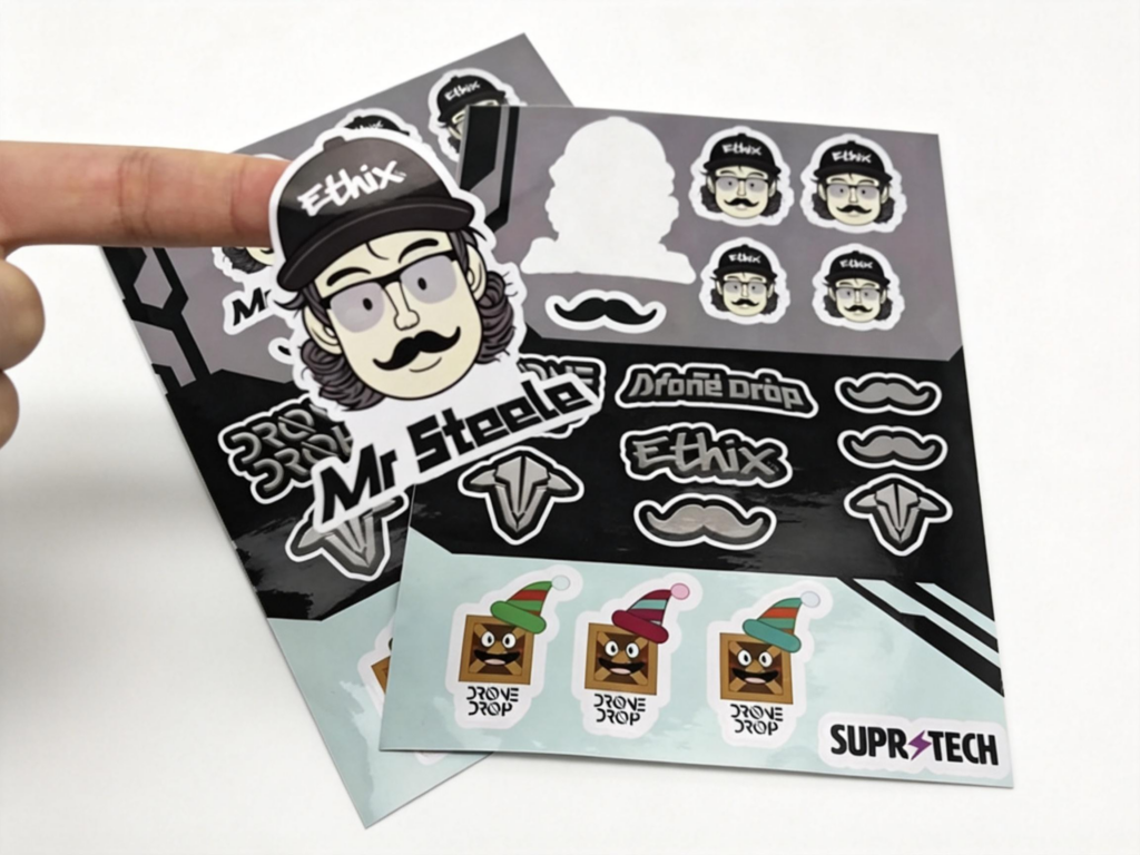 Kiss-cut vinyl sticker sheets showing precision cutting with stickers on backing sheet - Sticker Sheet Printing