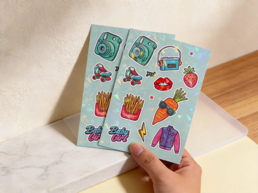 Glitter sticker sheets with sparkling lamination finish on vinyl material - Sticker Sheet Printing